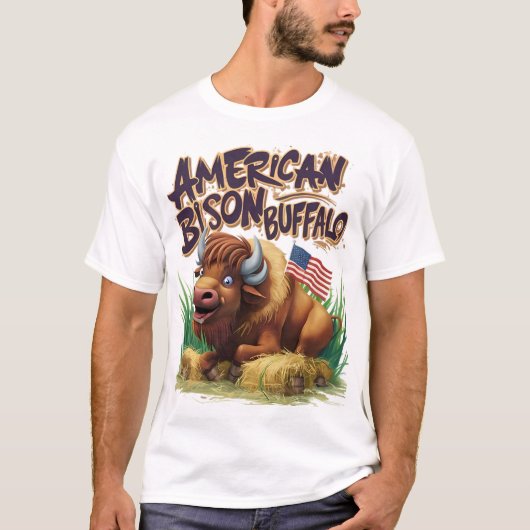 American Bison Buffalo mit amerikanischer Flagge T-Shirt (Vorderseite)