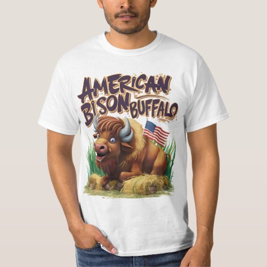 American Bison Buffalo mit amerikanischer Flagge T-Shirt (Vorderseite)