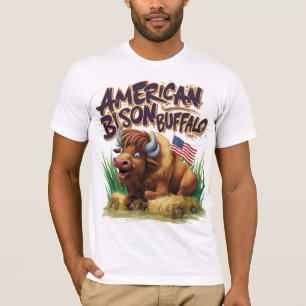 American Bison Buffalo mit amerikanischer Flagge T-Shirt