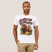 American Bison Buffalo mit amerikanischer Flagge T-Shirt (Vorne ganz)