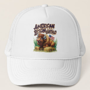 American Bison Buffalo mit amerikanischer Flagge Truckerkappe