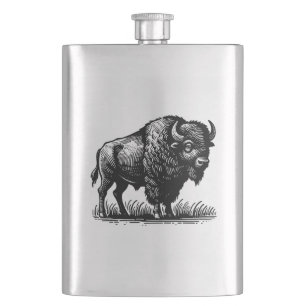 American Bison Buffalo on Stainless Steel Flask Flachmann