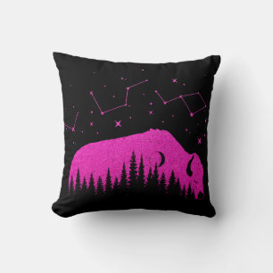 American Bison Fuchsia Pink Stars Galaxy Moon Kissen