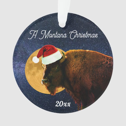 American Bison, Full Moon und Weihnachtsmannmütze  Ornament (Vorderseite)
