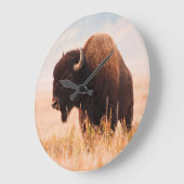American Bison Herd in Teton 2 Große Wanduhr (Winkel)