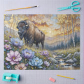 American Bison in floral mountain valley Seidenpapier (Basteln)