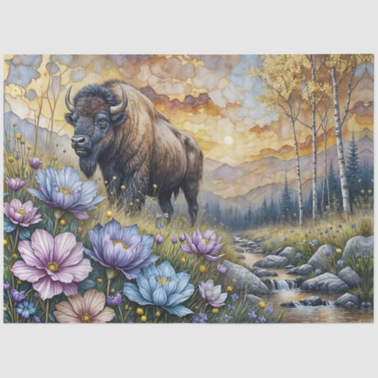 American Bison in floral mountain valley Seidenpapier (Vorderseite)