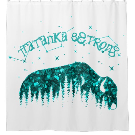American Bison Moon Star Galaxy Aquamarin WhiteTra Duschvorhang (Vorderseite)
