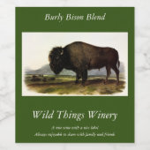 American Bison, oder Buffalo (Bison bison) - Audub Weinetikett (Einzelnes Label)