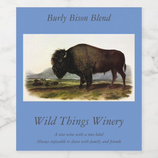American Bison, oder Buffalo (Bison bison) - Audub Weinetikett (Einzelnes Label)
