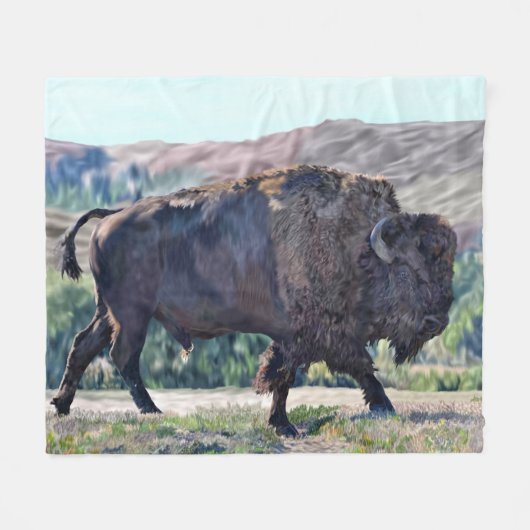 American Bison Roaming in Grassland Fleecedecke (Vorderseite (Horizontal))