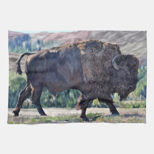 American Bison Roaming in Grassland Geschirrtuch (Horizontal)