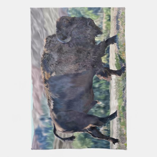 American Bison Roaming in Grassland Geschirrtuch (Vertikal)