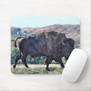 American Bison Roaming in Grassland Mousepad