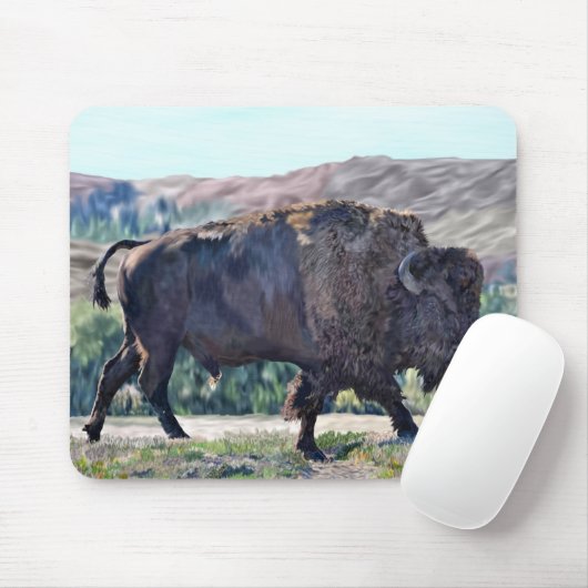 American Bison Roaming in Grassland Mousepad (Mit Mouse)
