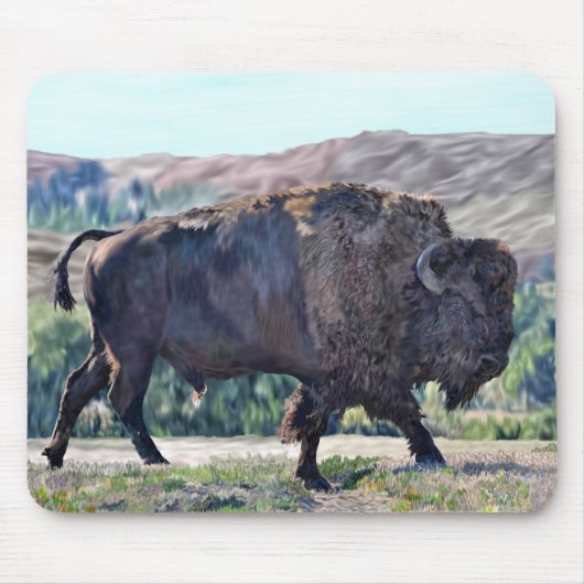 American Bison Roaming in Grassland Mousepad (Vorne)