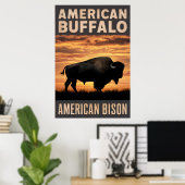 American Bison Sunset Silhouette Poster (Heimbüro)