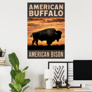 American Bison Sunset Silhouette Poster