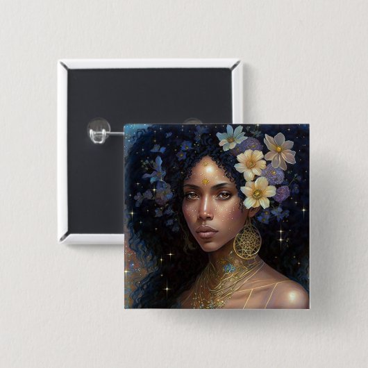 American Black Goddess Queen Fantasy Art B Button (Vorne & Hinten)