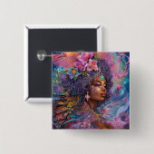 American Black Goddess Queen Fantasy Art B Button (Vorne & Hinten)