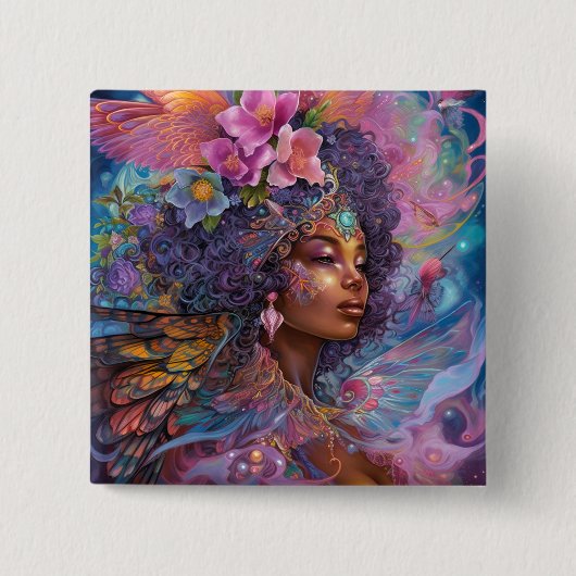 American Black Goddess Queen Fantasy Art B Button (Vorderseite)