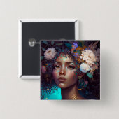 American Black Goddess Queen Fantasy Art B Button (Vorne & Hinten)