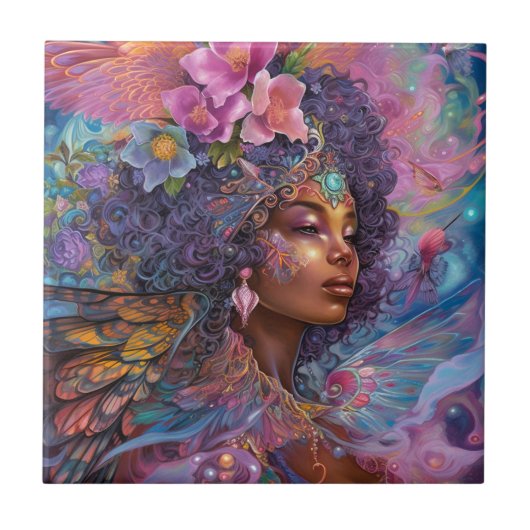 American Black Goddess Queen Fantasy Art C Fliese (Vorderseite)