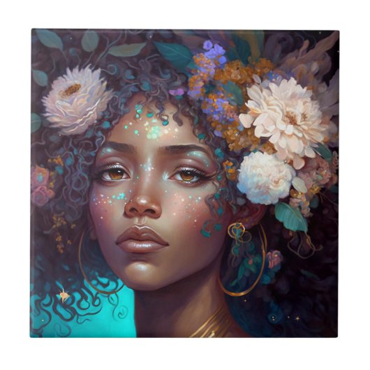 American Black Goddess Queen Fantasy Art C Fliese (Vorderseite)