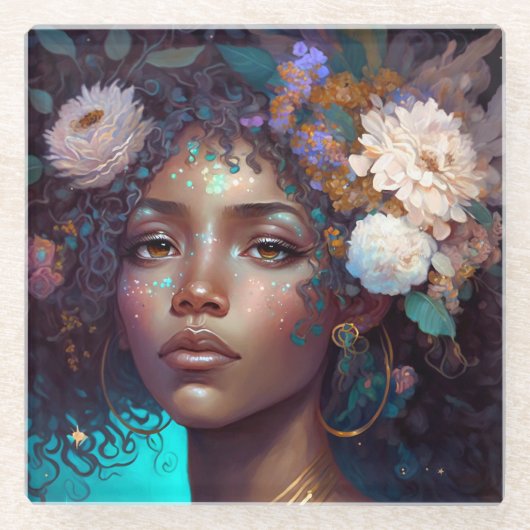 American Black Goddess Queen Fantasy Art G Glasuntersetzer (Vorderseite)