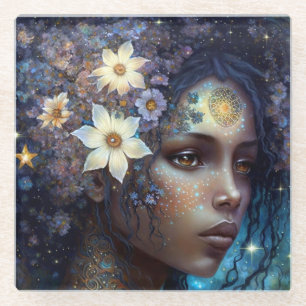 American Black Goddess Queen Fantasy Art G Glasuntersetzer