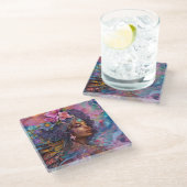 American Black Goddess Queen Fantasy Art G Glasuntersetzer (Schrägansicht)