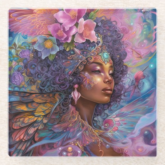 American Black Goddess Queen Fantasy Art G Glasuntersetzer (Vorderseite)
