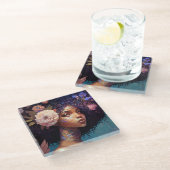 American Black Goddess Queen Fantasy Art Glasuntersetzer (Schrägansicht)