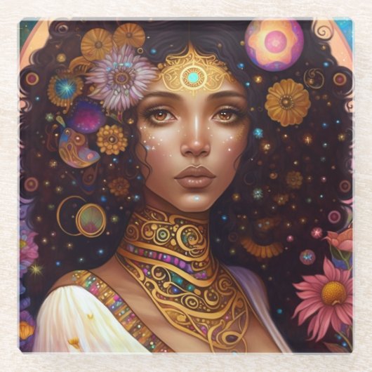 American Black Goddess Queen Fantasy Art Glasuntersetzer (Vorderseite)