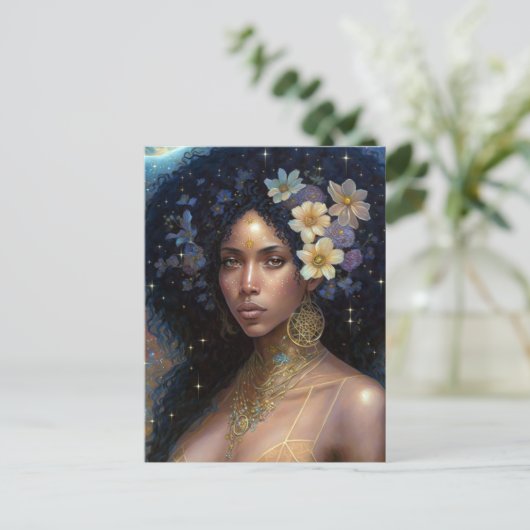 American Black Goddess Queen Fantasy Art P Postkarte (Stehend Vorderseite)