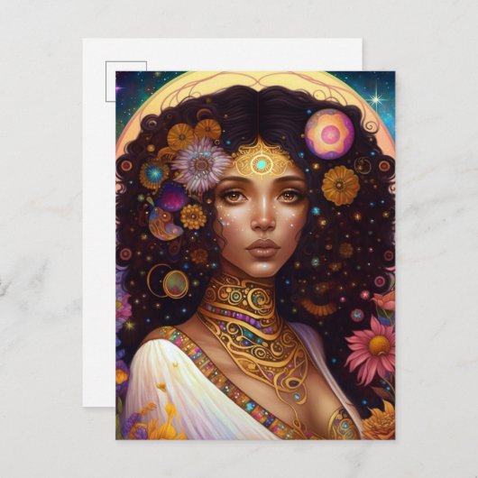 American Black Goddess Queen Fantasy Art Postkarte (Vorne/Hinten)