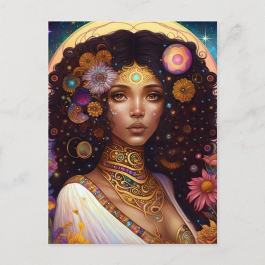 American Black Goddess Queen Fantasy Art Postkarte (Vorderseite)
