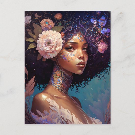 American Black Goddess Queen Fantasy Art Postkarte (Vorderseite)