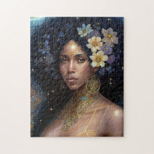 American Black Goddess Queen Fantasy Art Puzzle