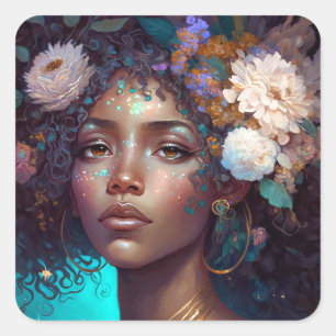 American Black Goddess Queen Fantasy Art S Quadratischer Aufkleber