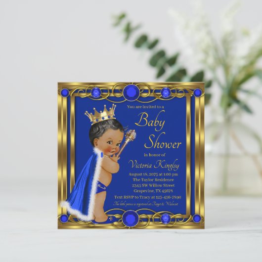 American Blue Gold Prince Baby Dusche Einladung (Stehend Vorderseite)