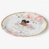 American Blush Floral Girl Baby Dusche Pappteller (Schrägansicht)