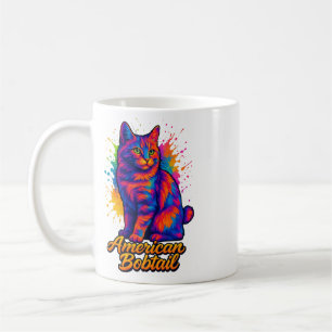 American Bobtail Pop Art Cat Colorful Nebel Kaffeetasse