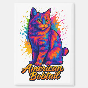 American Bobtail Pop Art Cat Colorful Nebel Magnet
