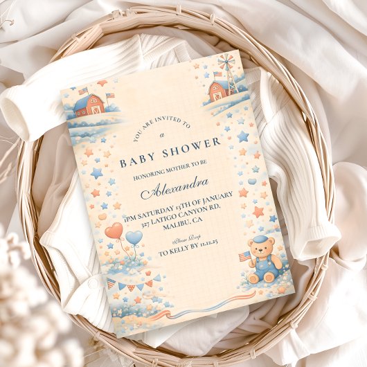 American Boy Red White Blue Baby Shower Einladung