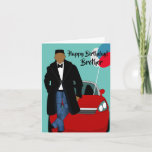 American Brother Birthday Card Karte<br><div class="desc">Diese coole Geburtstagskarte zeigt einen afroamerikanischen Mann mit schwarzem Mantel,  Jeans und einer Krawatte. Schicken Sie Ihrem Bruder eine Karte aus,  die zuverlässig ist und Ihre Nachricht so ausdrückt,  wie Sie es sich vorgestellt haben.</div>