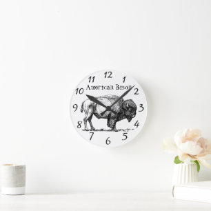 American Buffalo Bison Holzrahmen Runde Wanduhr