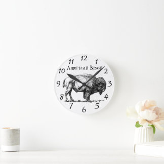 American Buffalo Bison Holzrahmen Runde Wanduhr
