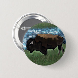 American Buffalo oder Bison Illustration Button