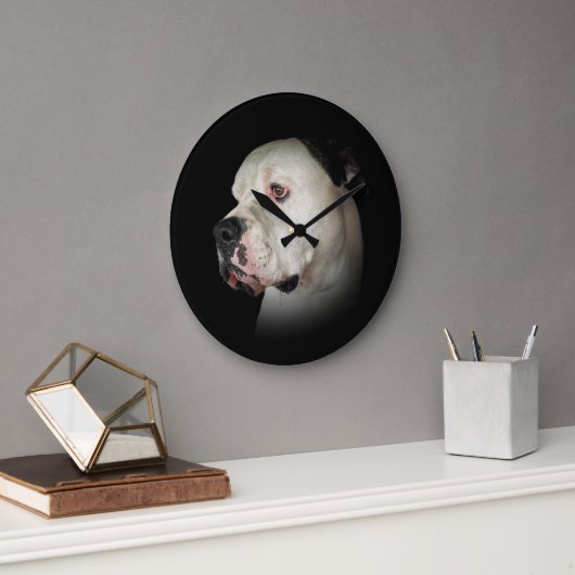 American Bull Dog Portrait Große Wanduhr (Büro)